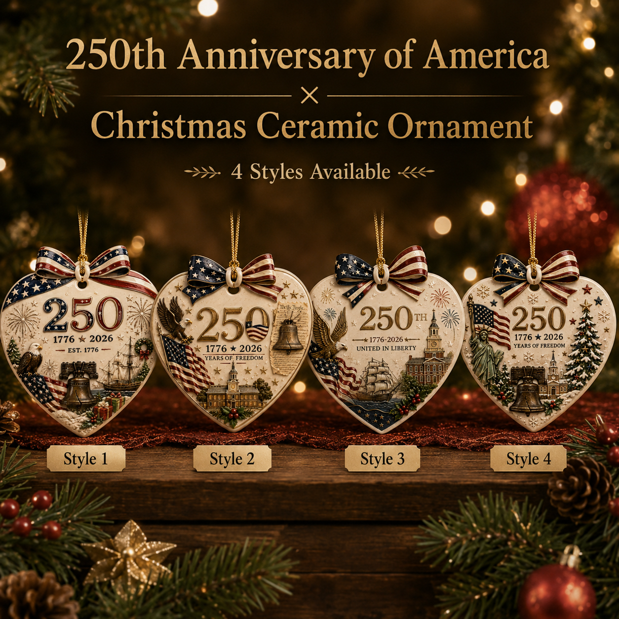 🎄 250th Anniversary of America × Christmas Ceramic Ornament