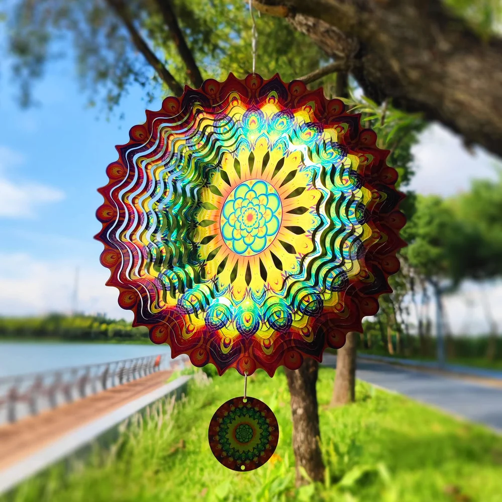 Neon Glowing Mandala Wind Spinner - Stunning 3D Effect