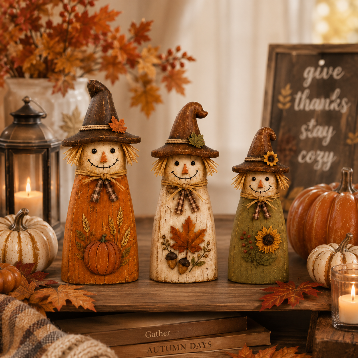 🍂Vintage Wooden Scarecrow Fall Decor Set