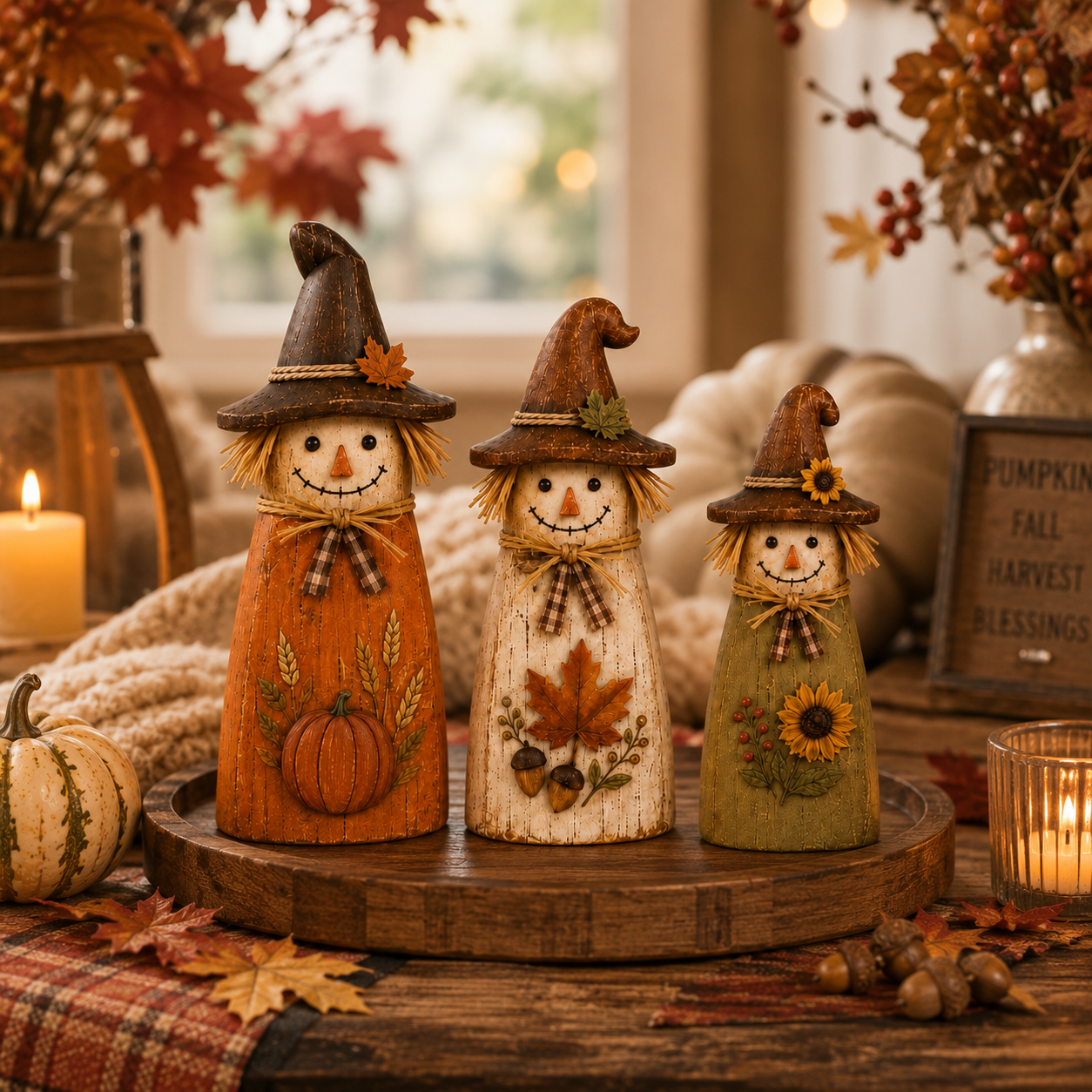 🍂Vintage Wooden Scarecrow Fall Decor Set