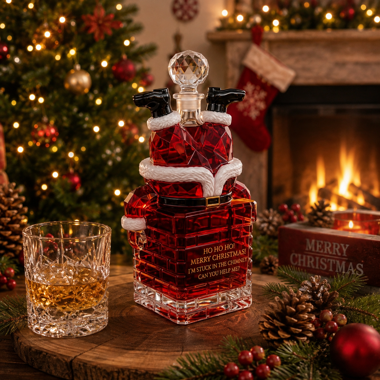 🎅Santa Stuck in the Chimney Whiskey Bottle
