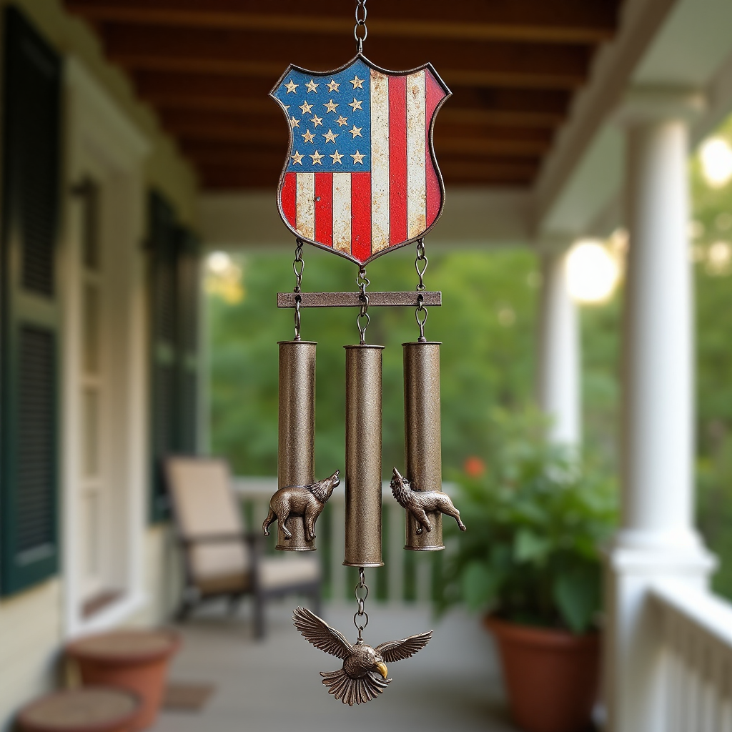 American Flag & Wildlife Patriotic Wind Chime 🦅🐺