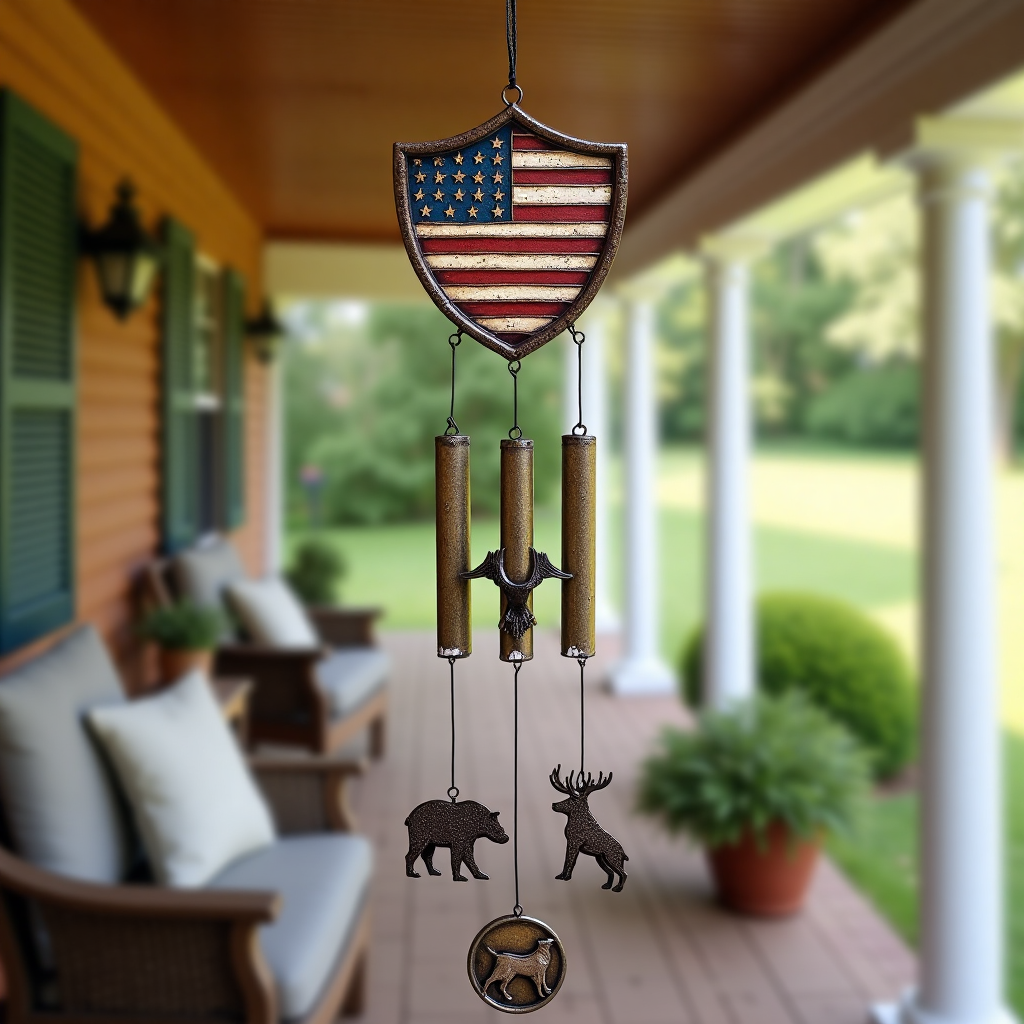 American Flag & Wildlife Patriotic Wind Chime 🦅🐺