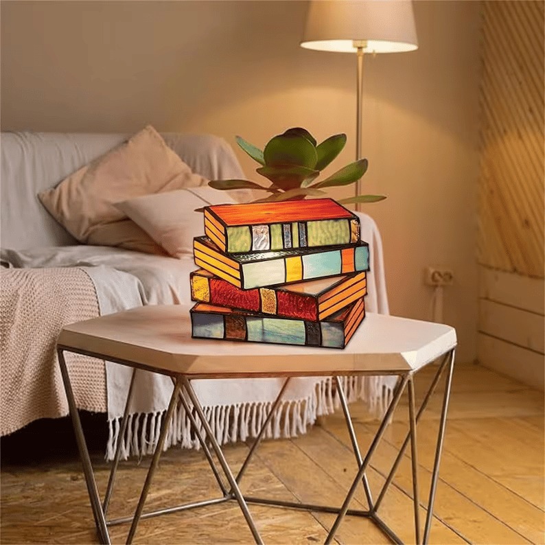 💡📚Glass Art Stacked Books Lamp