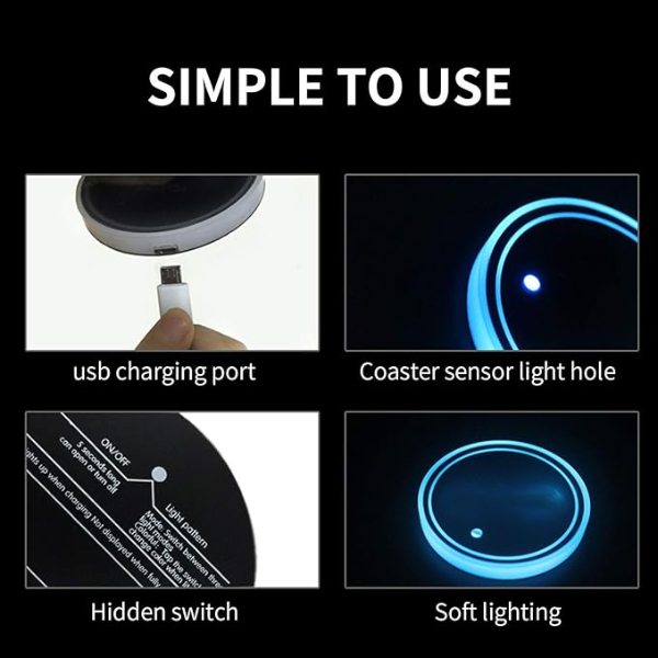 🔥Car Interior🌈Colorful LED Water Coaster 