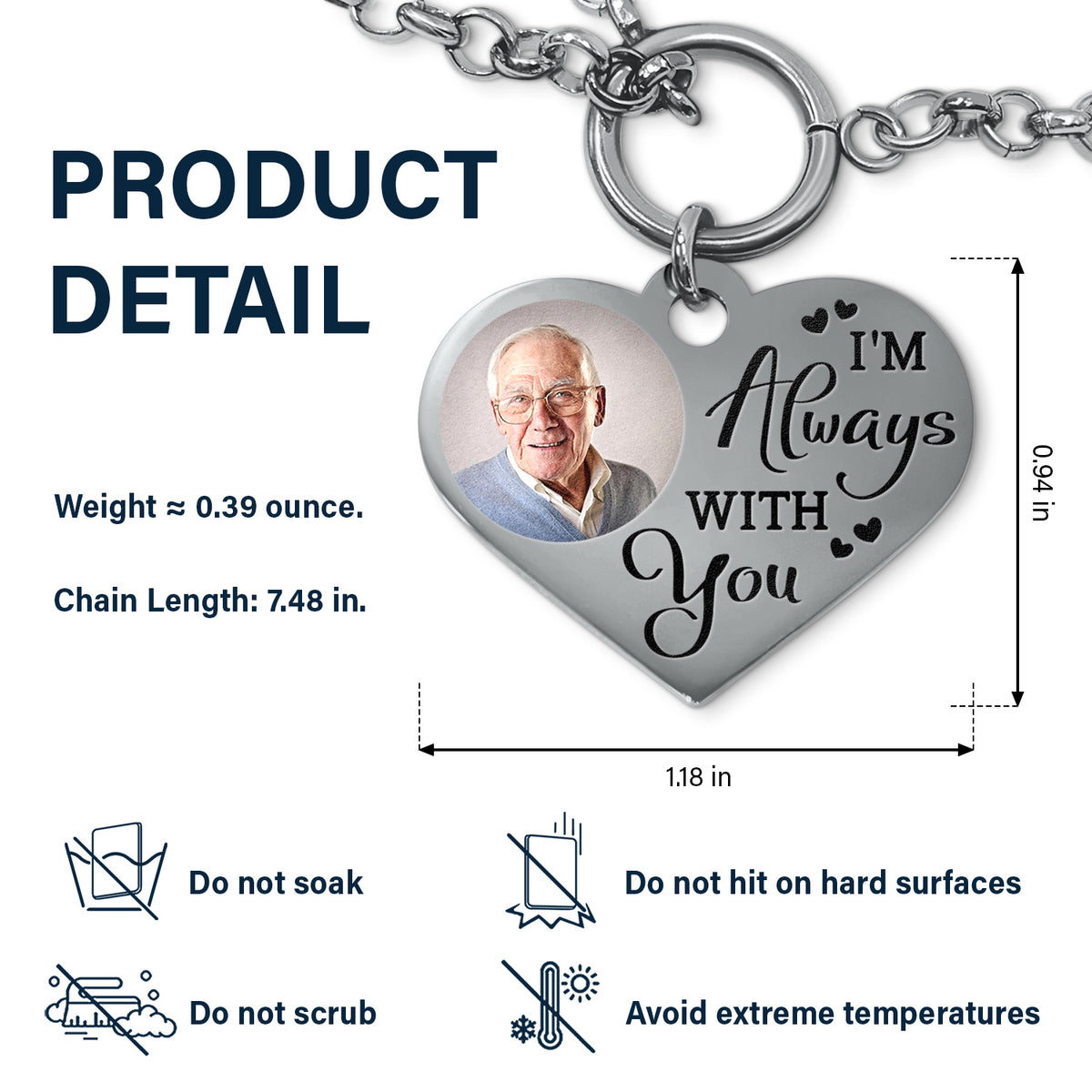 Custom Photo I'm Always With You - Memorial Gift For Family, Siblings, Friends, Dog Lovers, Cat Lovers - Personalized Heart Bracelet