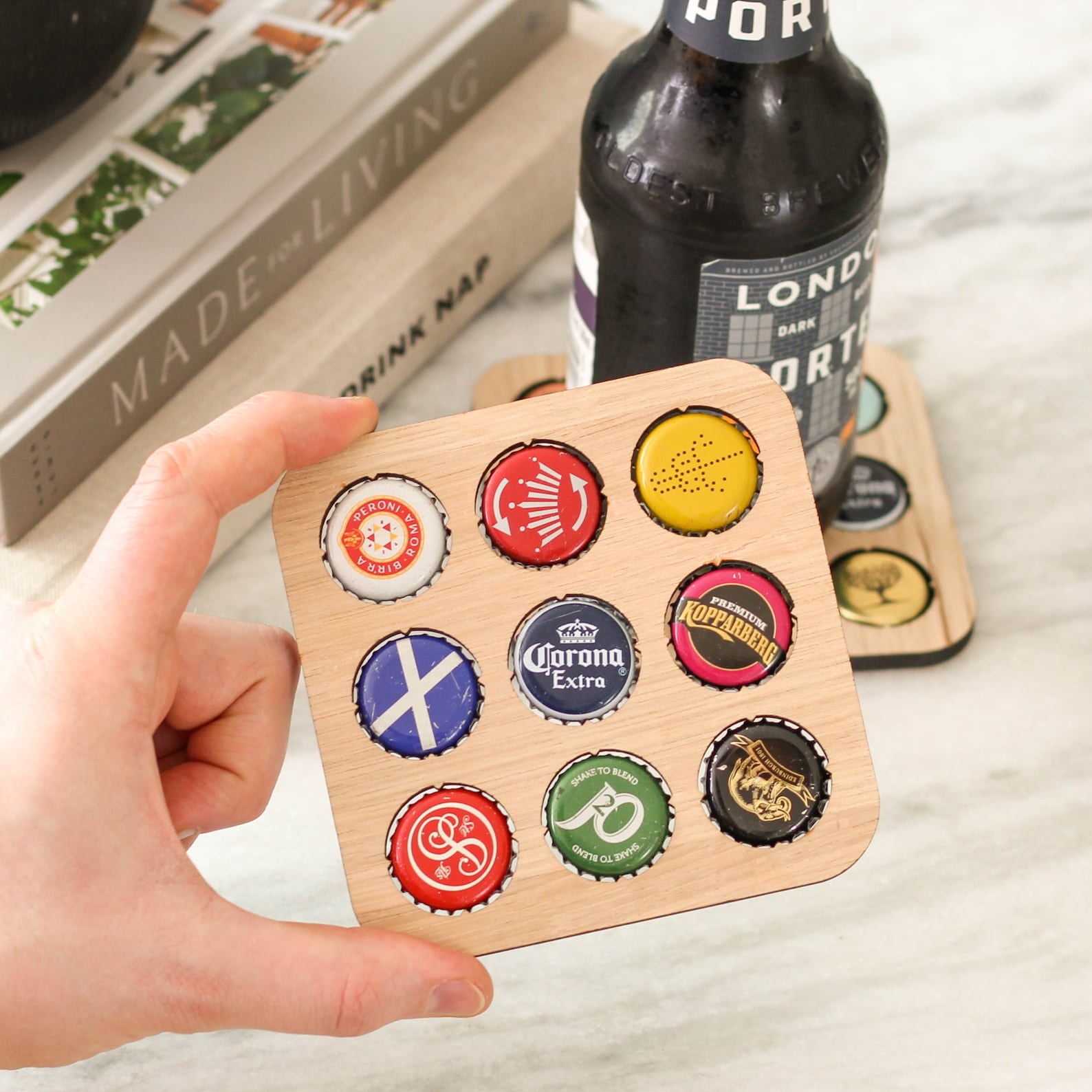 🍺Wooden Beer Cap Collector Coaster