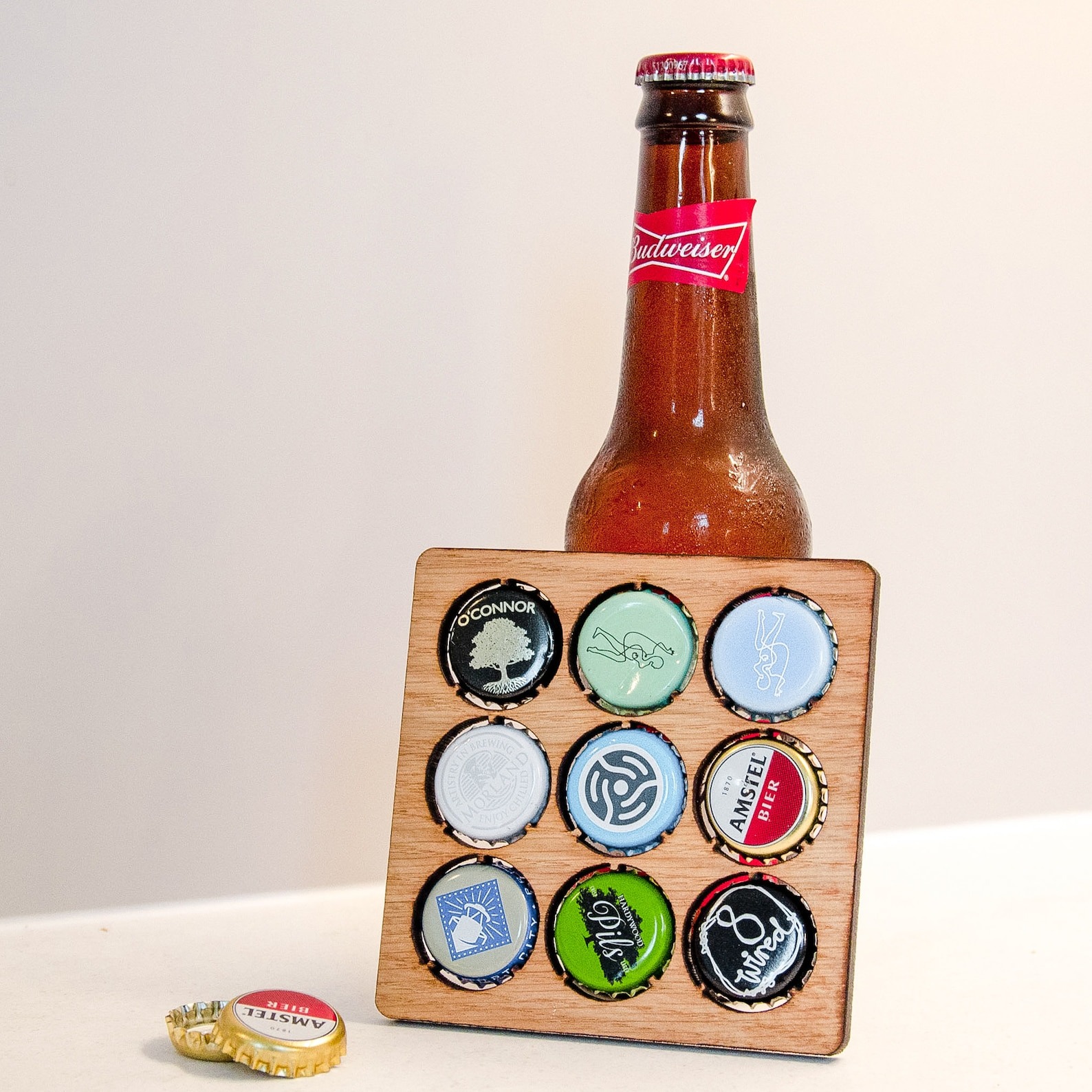 🍺Wooden Beer Cap Collector Coaster