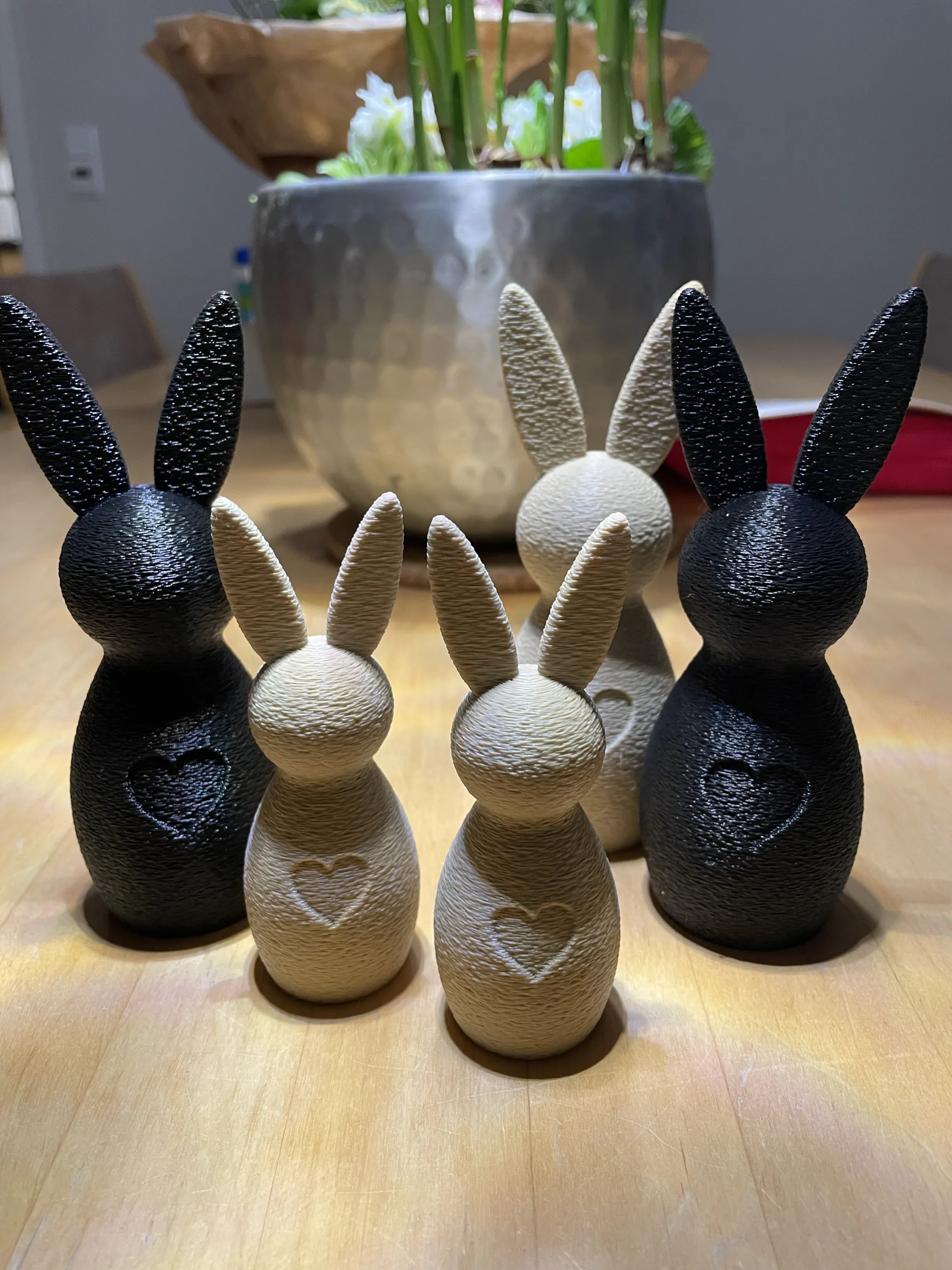 Handmade Easter Bunny Sculpture with Heart Pattern