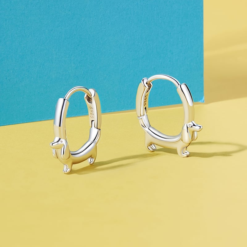 Dachshund Hoop Earrings 925 Sterling Silver