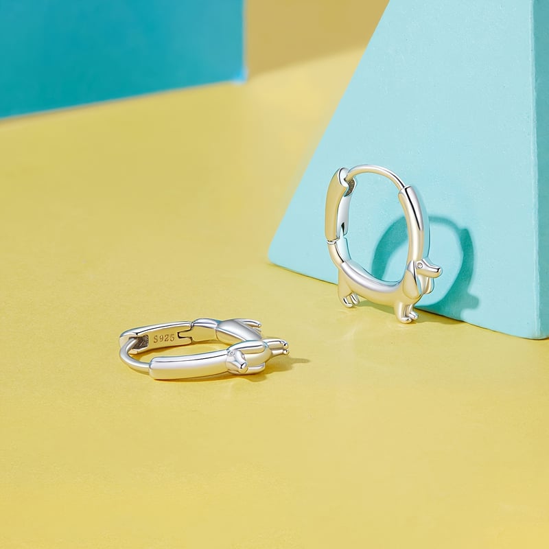 Dachshund Hoop Earrings 925 Sterling Silver