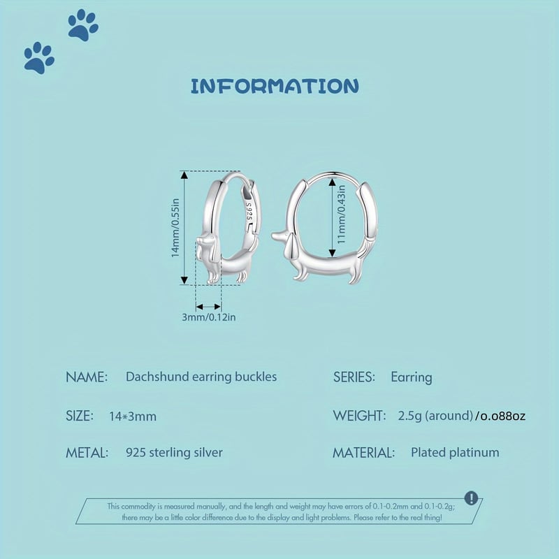 Dachshund Hoop Earrings 925 Sterling Silver