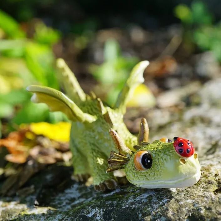 Miniature Green Dragon Reading on Giant Book Figurine