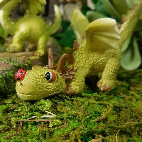 Miniature Green Dragon Reading on Giant Book Figurine