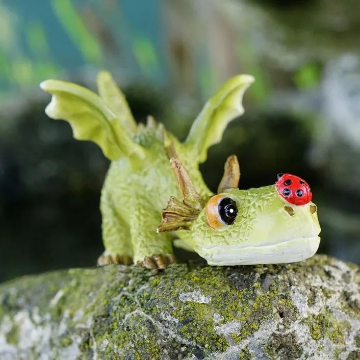 Miniature Green Dragon Reading on Giant Book Figurine