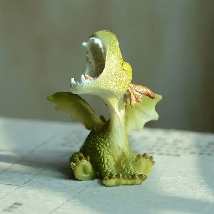 Miniature Green Dragon Reading on Giant Book Figurine
