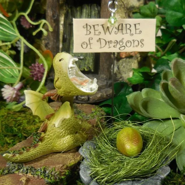 Miniature Green Dragon Reading on Giant Book Figurine