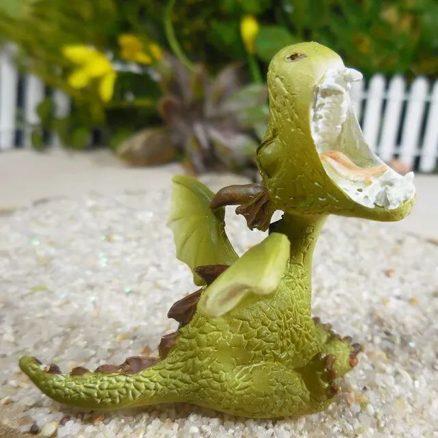 Miniature Green Dragon Reading on Giant Book Figurine