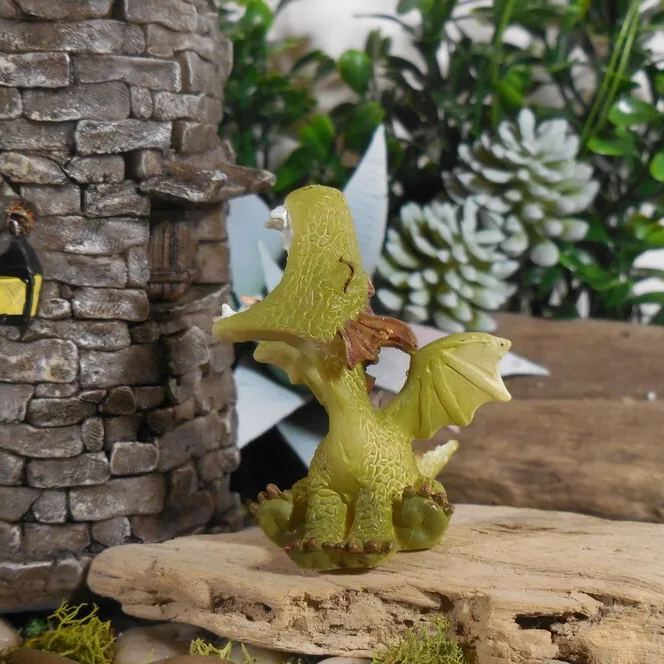 Miniature Green Dragon Reading on Giant Book Figurine