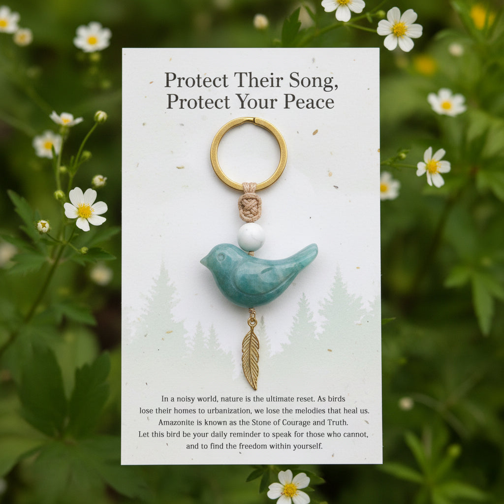 Song of Nature: Amazonite Bird Keychain for Peace & Courage