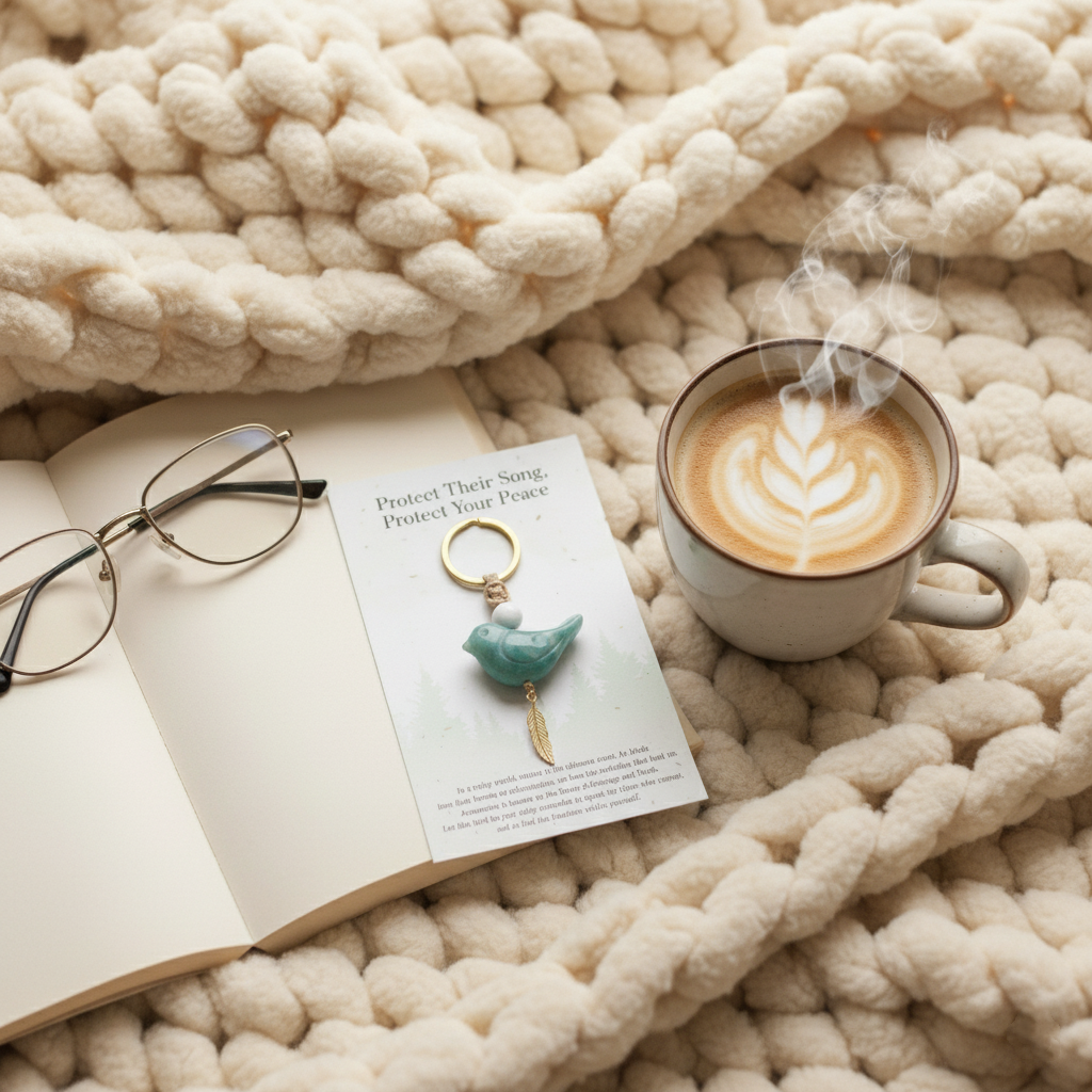 Song of Nature: Amazonite Bird Keychain for Peace & Courage