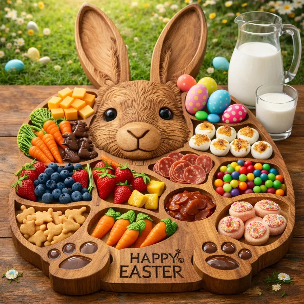 🔥🔥New Year 50% Off--Easter Bunny Wooden Charcuterie Board🐰