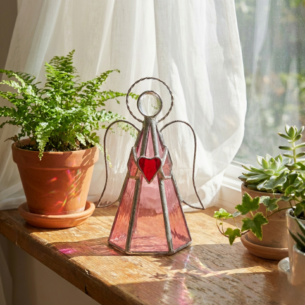 ✨ Guardian Angel Stained Glass Candle Holder – Sunlight by Day, Warm Glow by Night