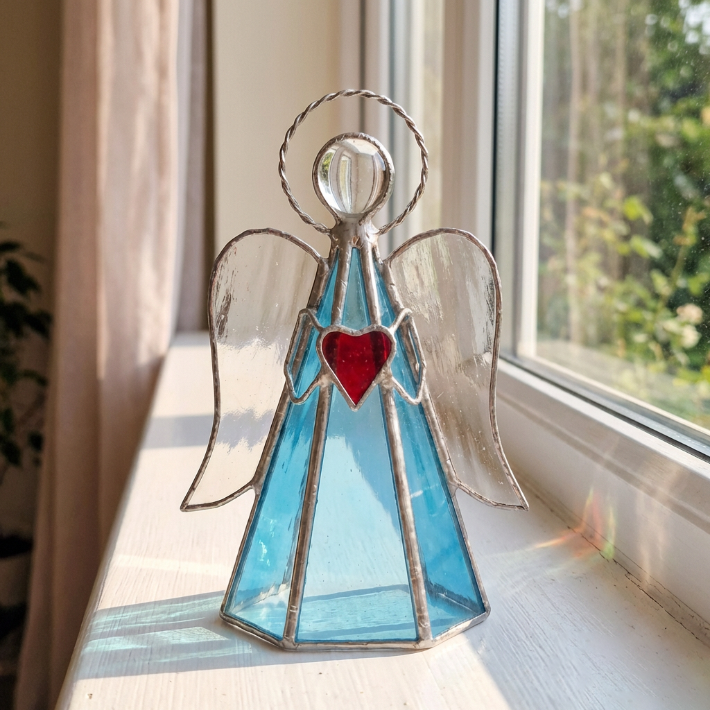 ✨ Guardian Angel Stained Glass Candle Holder – Sunlight by Day, Warm Glow by Night