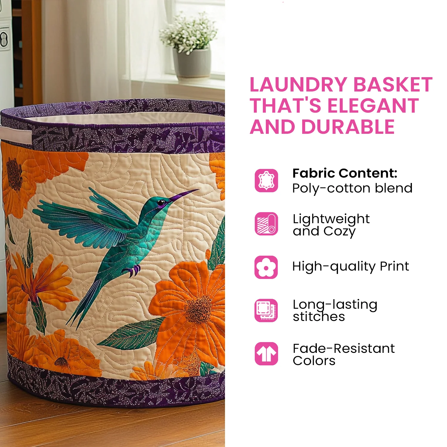 Bookish Cat Quilted Laundry Basket