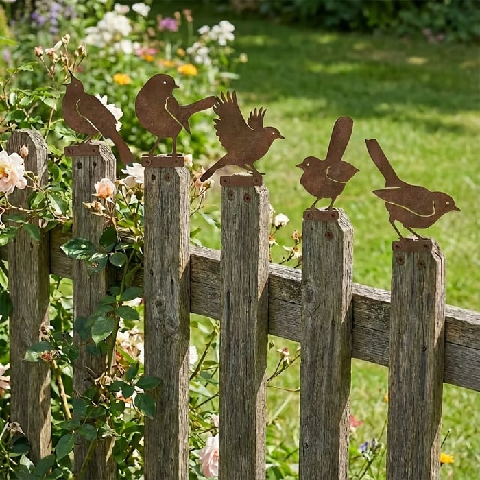 5-Piece Lifelike Rusty Metal Bird Silhouettes Garden Art