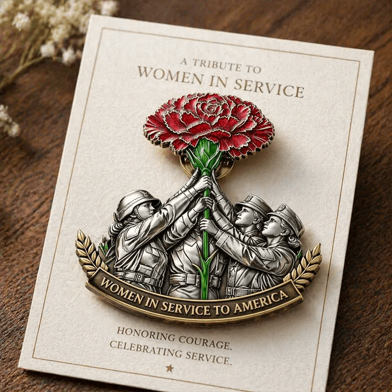 ❤️ Women in Service Tribute Carnation Pin – Honoring Courage, Unity, and Strength