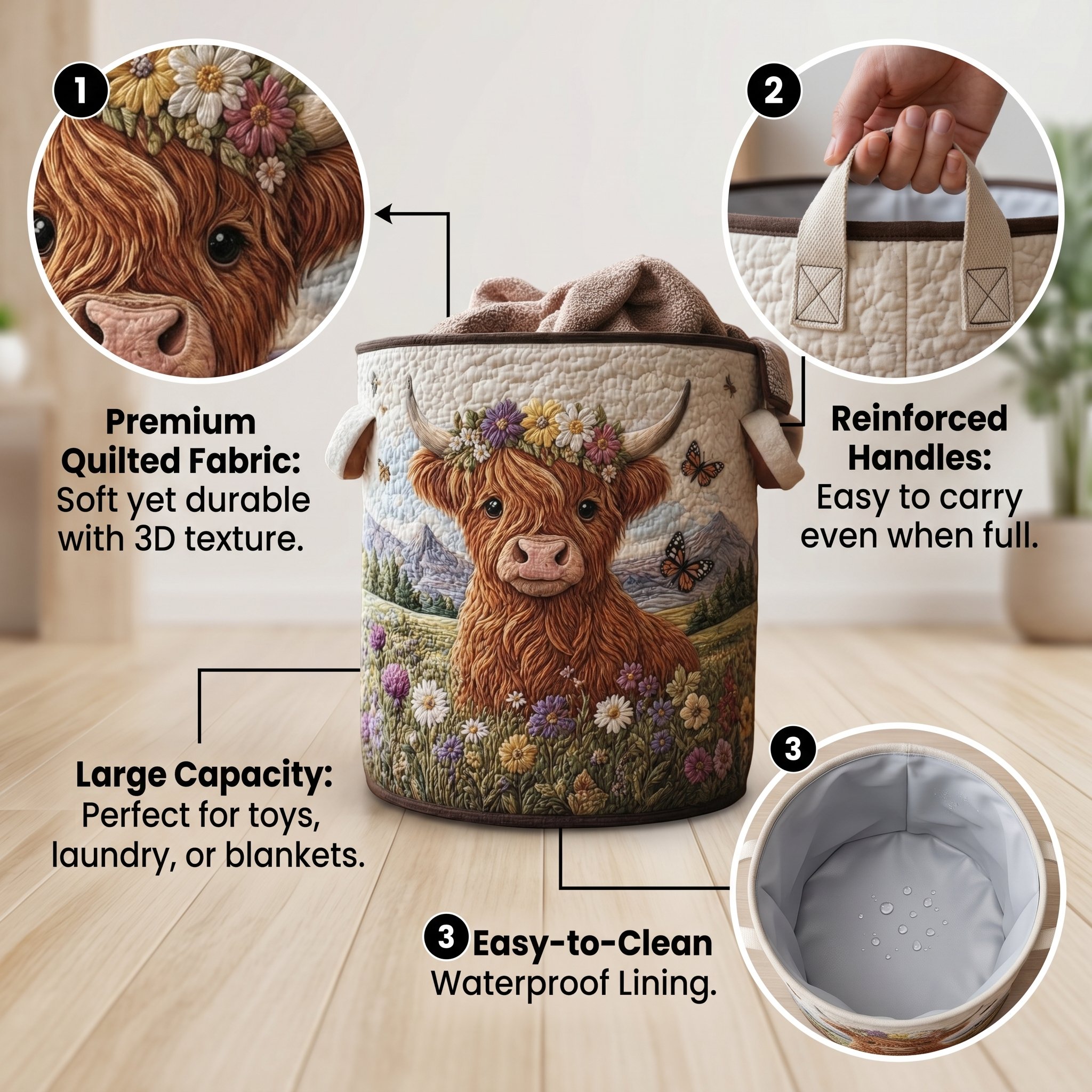 🌱🐂Highland Cow Garden Charm Storage Basket