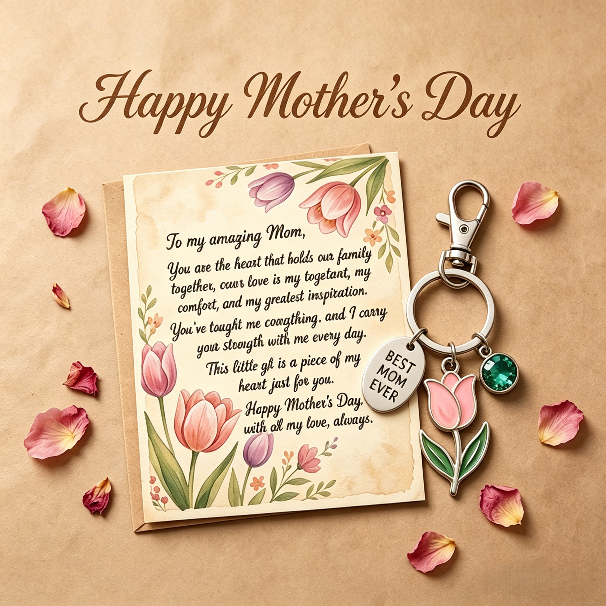 💐 "To My Amazing Mom" Tulip Birthstone Keychain