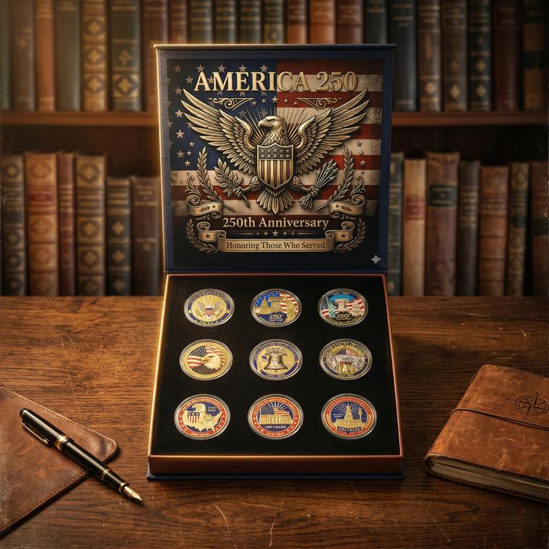 ✨9PCS USA 250th Anniversary Commemorative Coin Gift Set