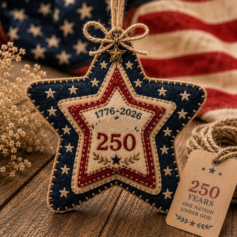 USA 250 Years Vintage Felt Commemorative Ornament