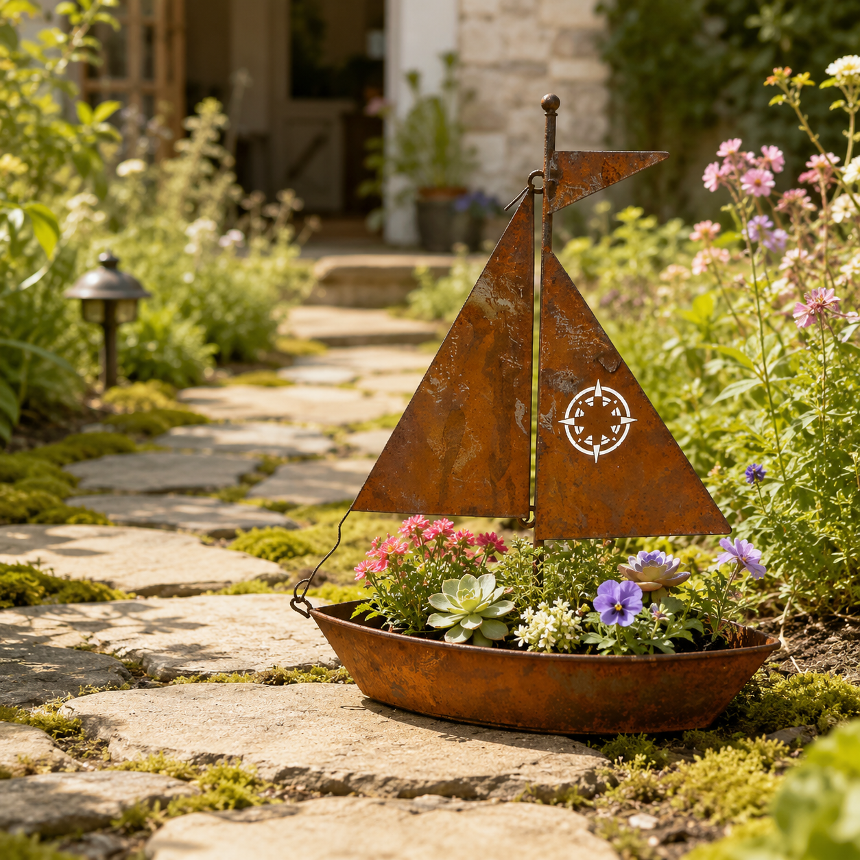Rustic Sailboat Metal Planter