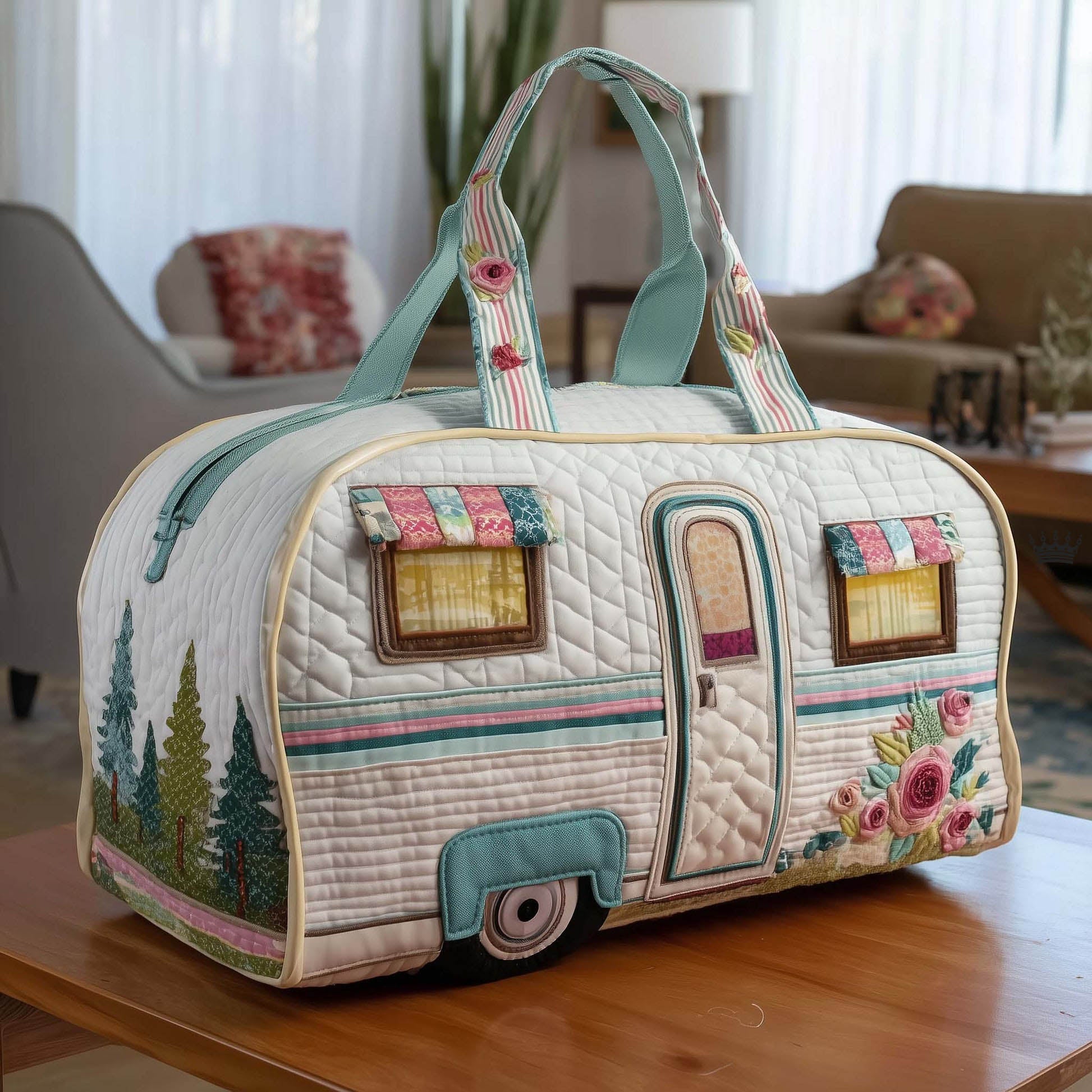 🔥LAST DAY 50% OFF✨🚐 Vintage Camper Quilted Duffle Bag – Whimsical Retro Travel Companion