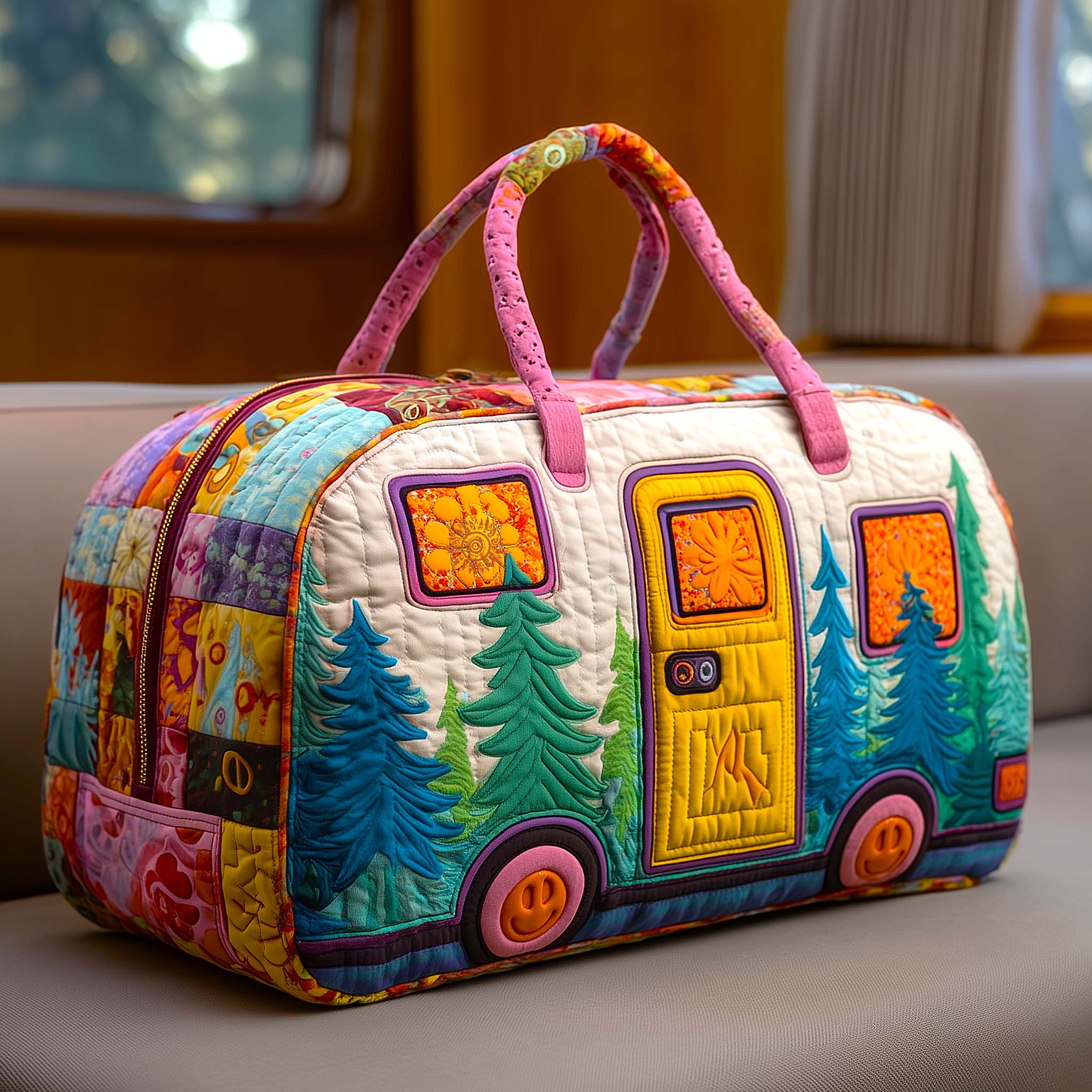 🔥LAST DAY 50% OFF✨🚐 Vintage Camper Quilted Duffle Bag – Whimsical Retro Travel Companion