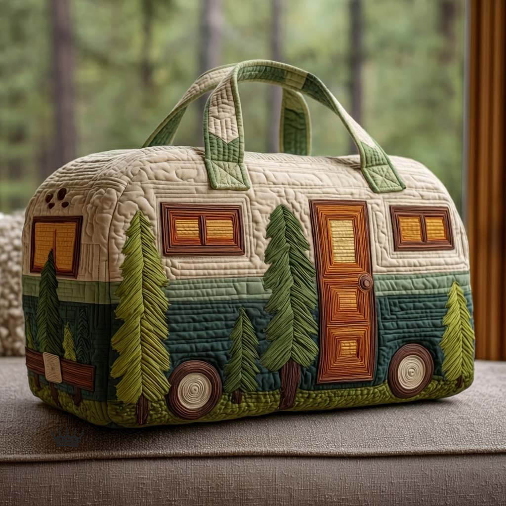 🔥LAST DAY 50% OFF✨🚐 Vintage Camper Quilted Duffle Bag – Whimsical Retro Travel Companion
