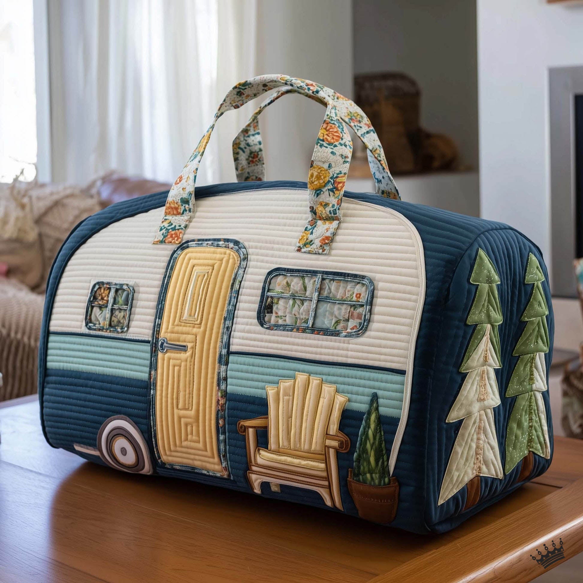 🔥LAST DAY 50% OFF✨🚐 Vintage Camper Quilted Duffle Bag – Whimsical Retro Travel Companion