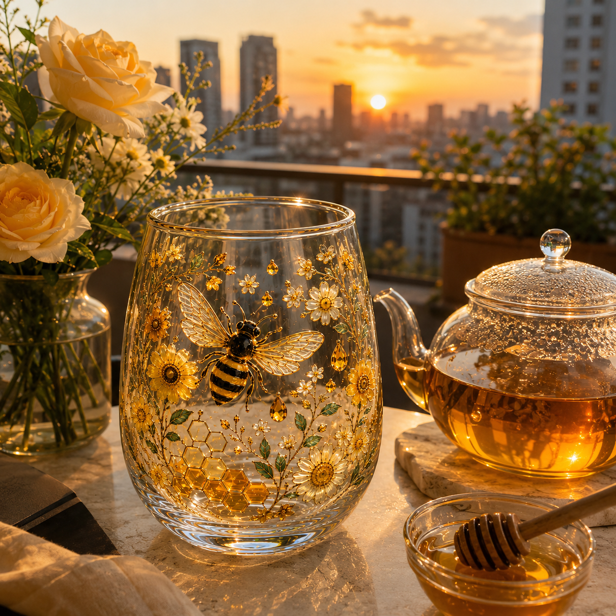 ☕🌸Hummingbird Flora Glass Cup