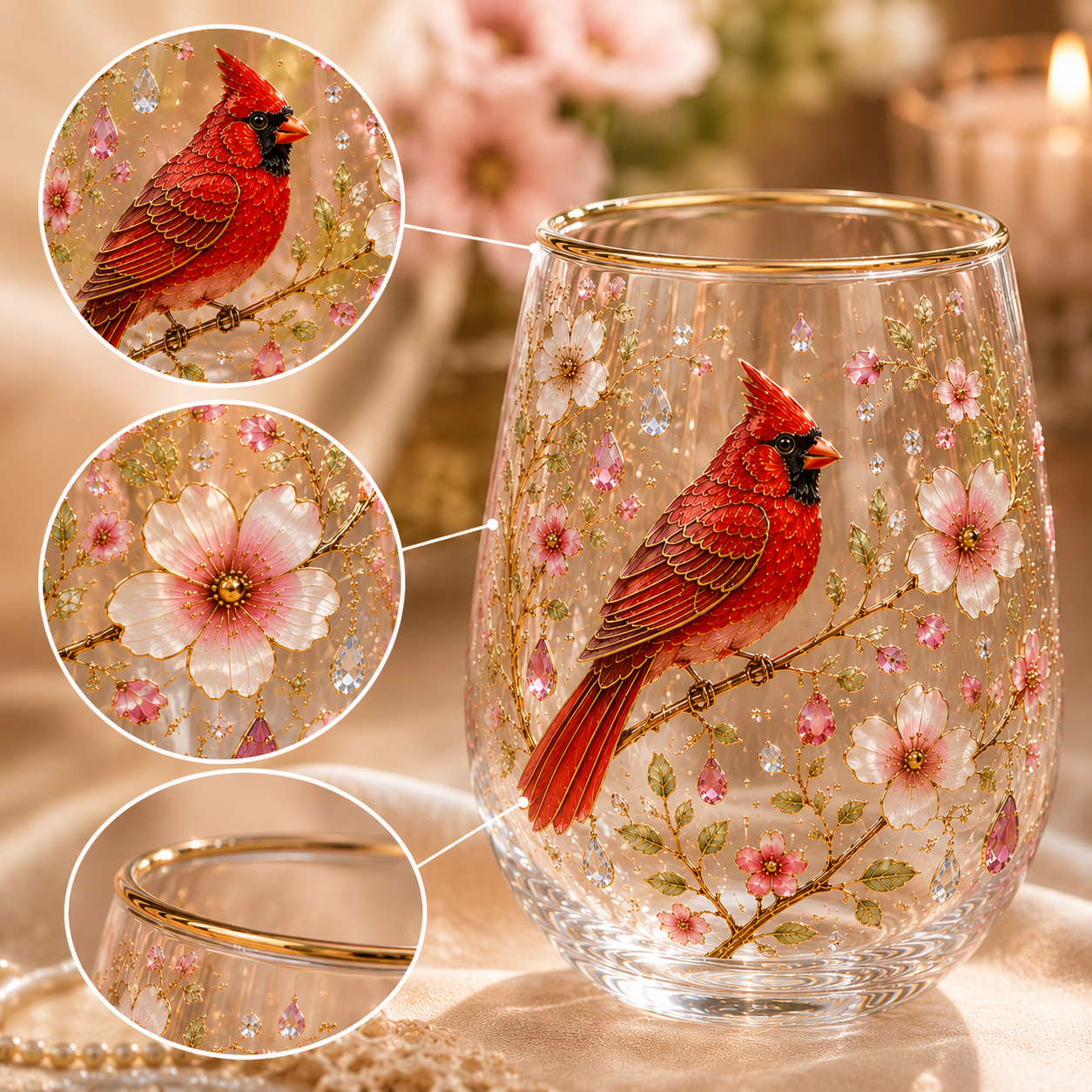 ☕🌸Hummingbird Flora Glass Cup