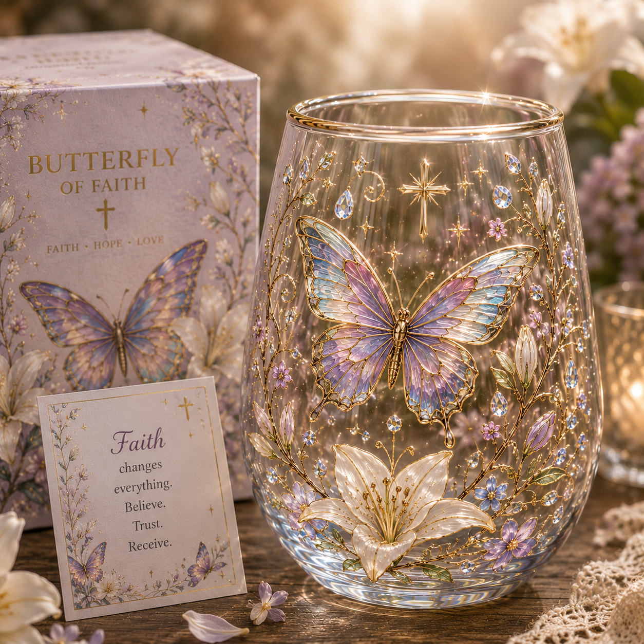 🕊️ Butterfly Of Faith Glass Cup Faith • Hope • Love Collection