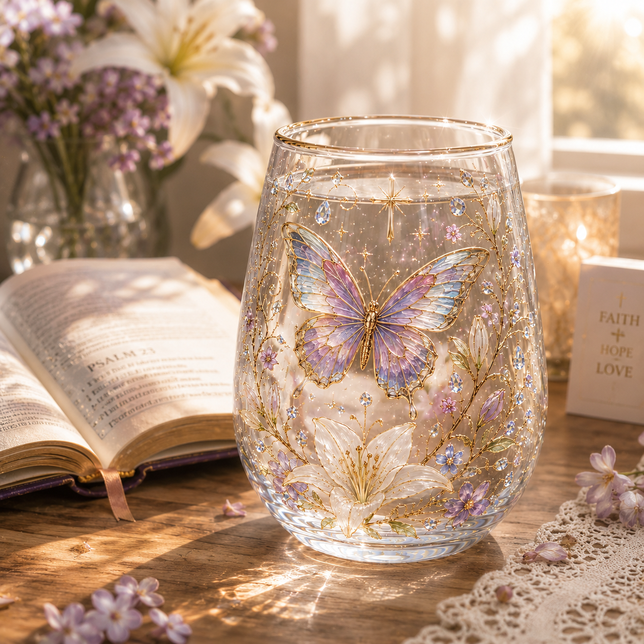 🕊️ Butterfly Of Faith Glass Cup Faith • Hope • Love Collection
