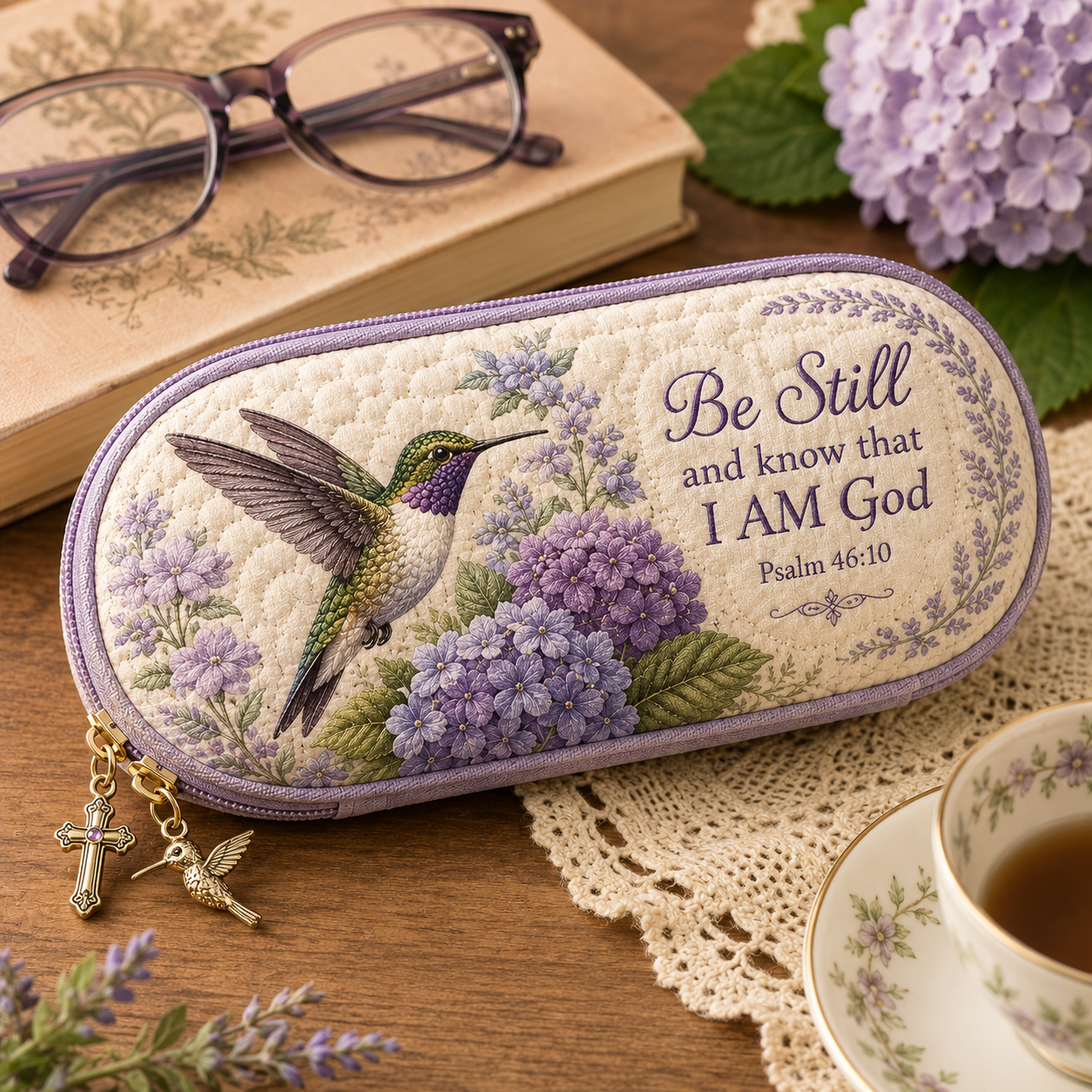✝️ Be Still Hummingbird Glasses Case 💜