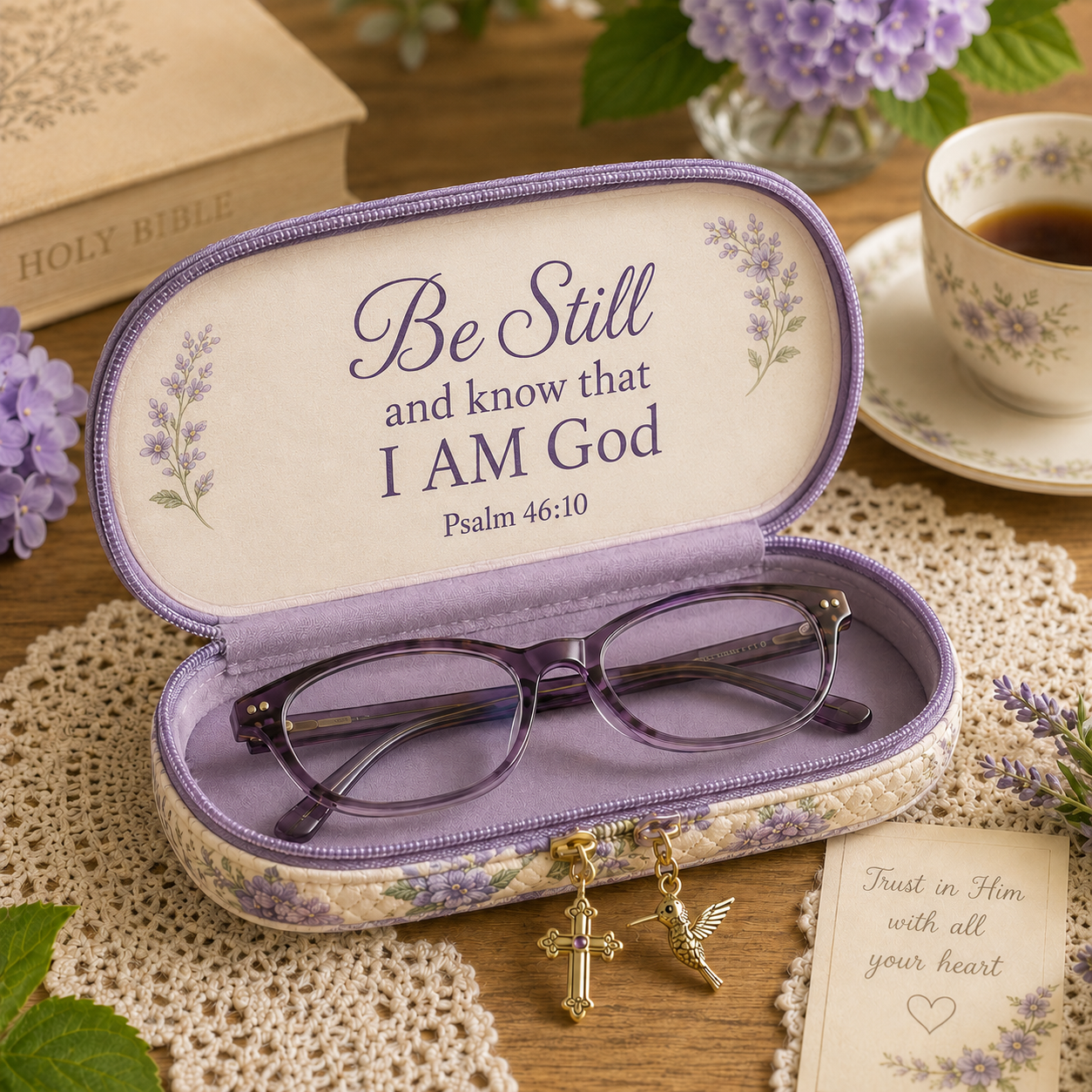 ✝️ Be Still Hummingbird Glasses Case 💜