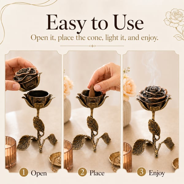 🌹💕 Vintage Rose Incense Burner – A Thoughtful Gift for Meditation & Relaxation Lovers ✨🕯️