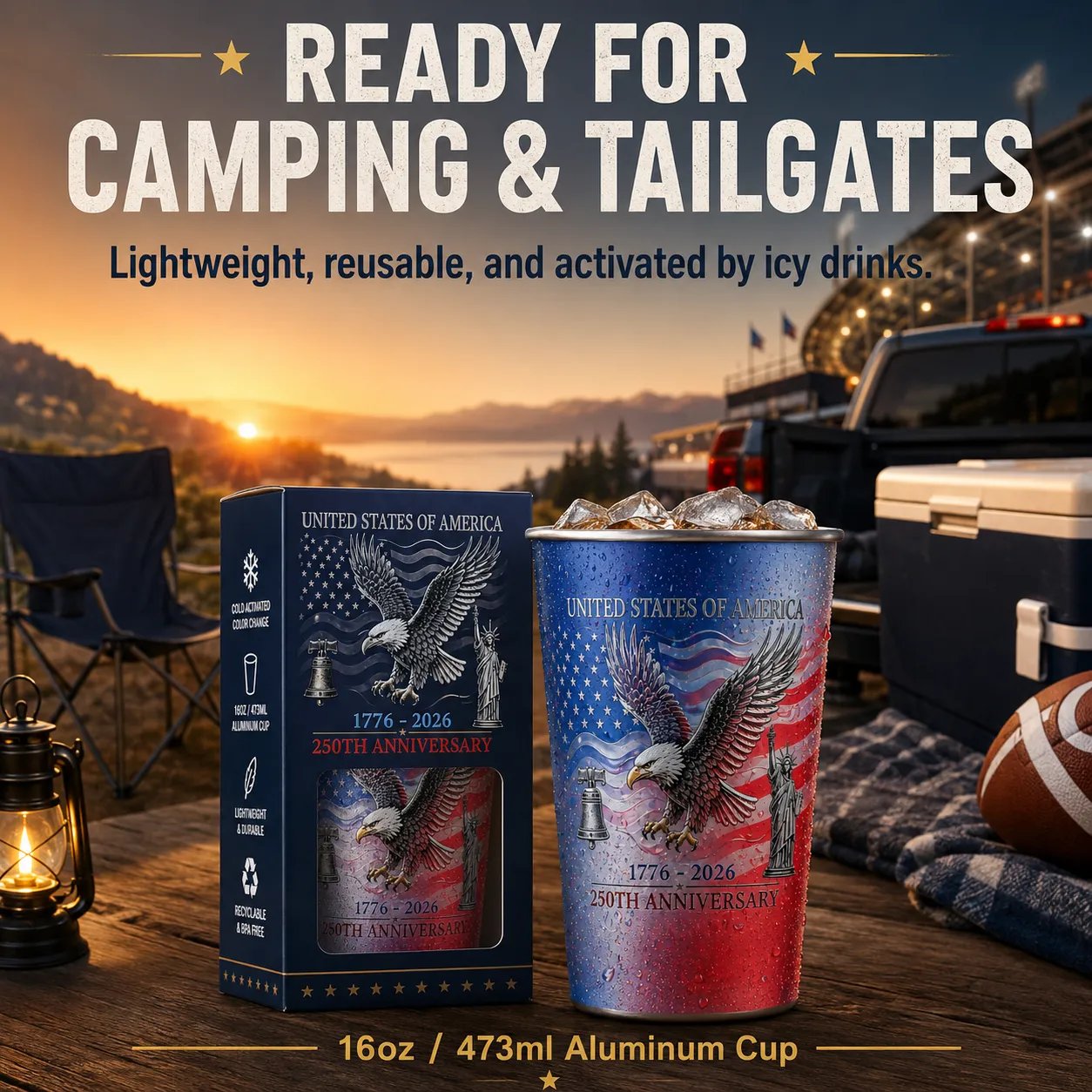 🦅🦅 Pour Ice-Cold Beer | USA 250th Anniversary Color Changing Cup 🎉