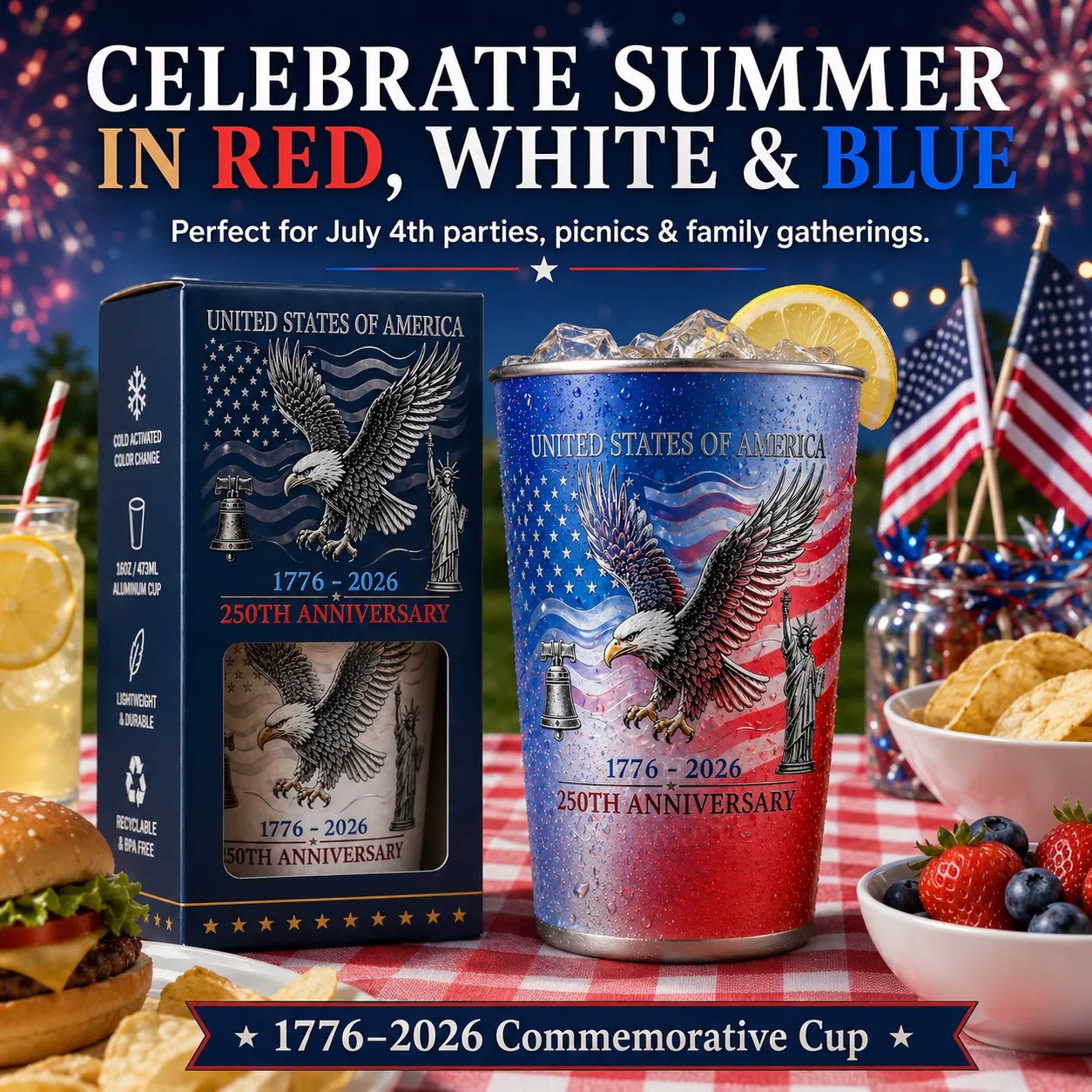 🦅🦅 Pour Ice-Cold Beer | USA 250th Anniversary Color Changing Cup 🎉