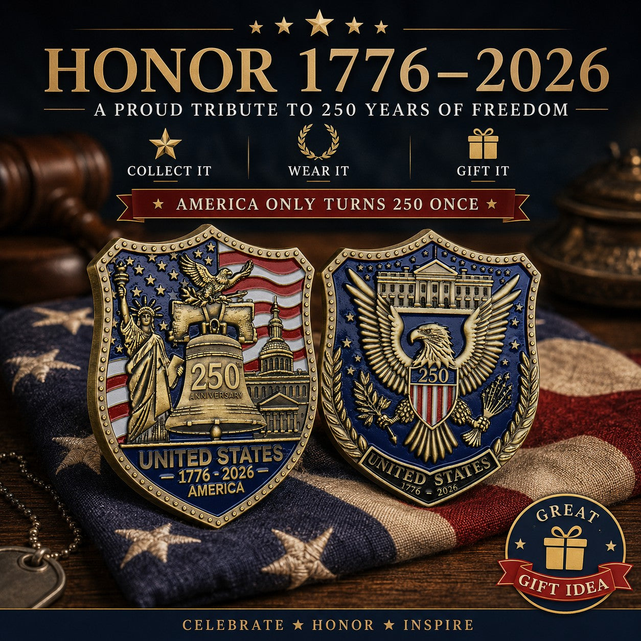 America 250 Shield Commemorative Coin